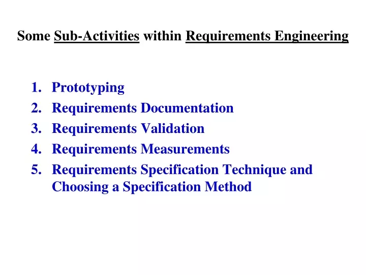 some sub activities within requirements engineering