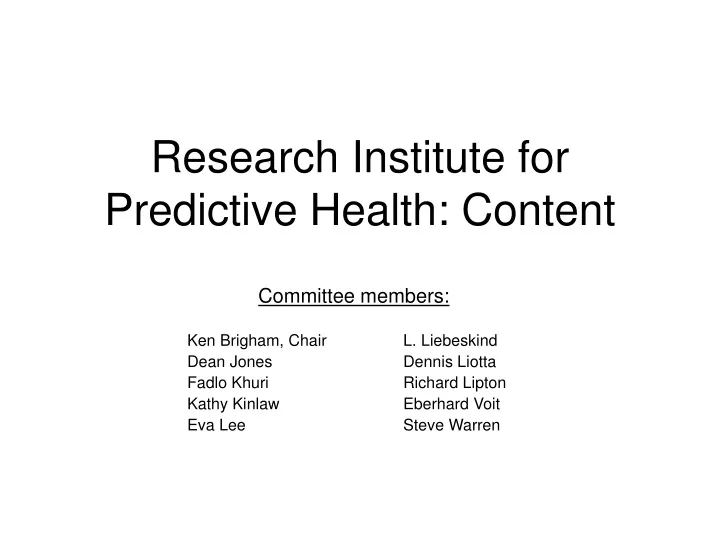 research institute for predictive health content