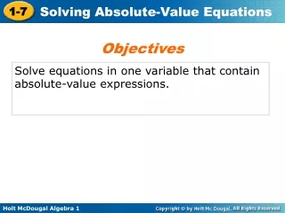 Solve equations in one variable that contain absolute-value expressions.