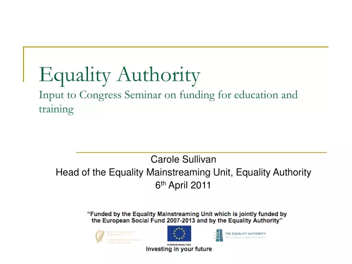 equality authority input to congress seminar on funding for education and training