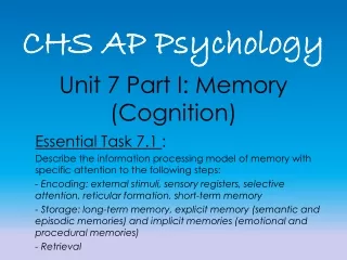 Unit 7 Part I: Memory (Cognition)