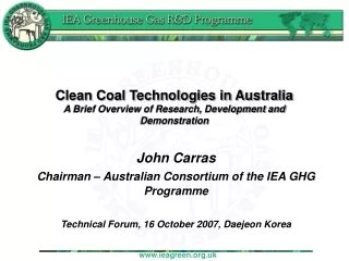 Clean Coal Technologies in Australia A Brief Overview of Research, Development and Demonstration