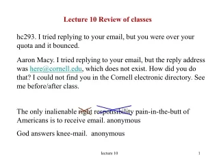Lecture 10 Review of classes