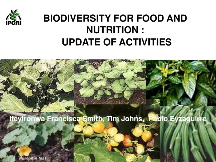 biodiversity for food and nutrition update of activities