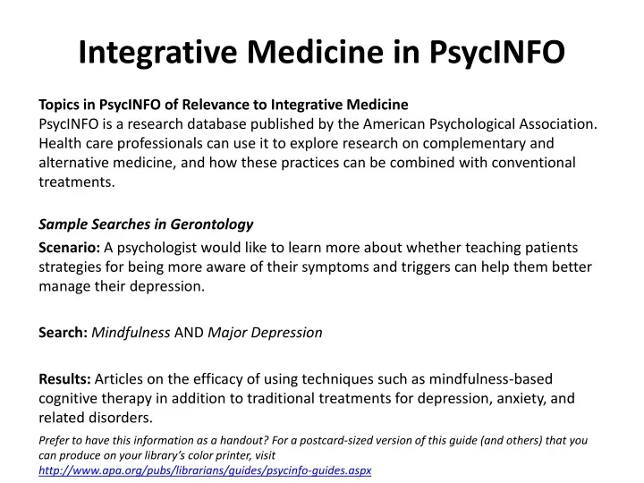 integrative medicine in psycinfo
