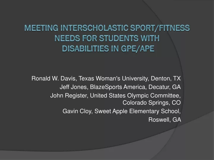 meeting interscholastic sport fitness needs for students with disabilities in gpe ape