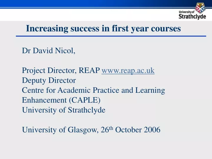 increasing success in first year courses