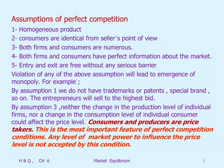 assumptions of perfect competition