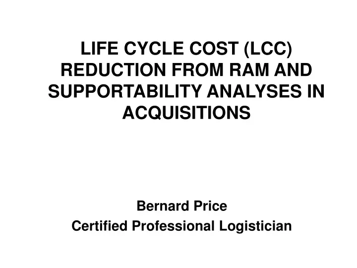 life cycle cost lcc reduction from