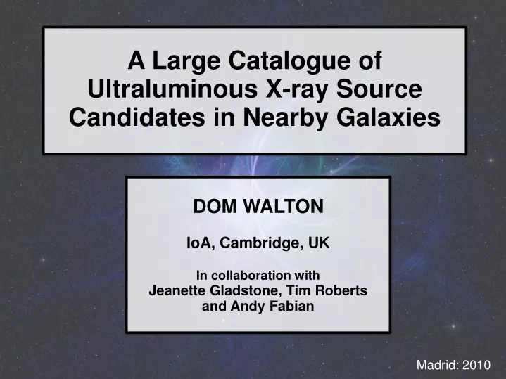 a large catalogue of ultraluminous x ray source