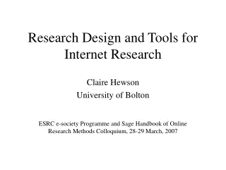 Research Design and Tools for Internet Research