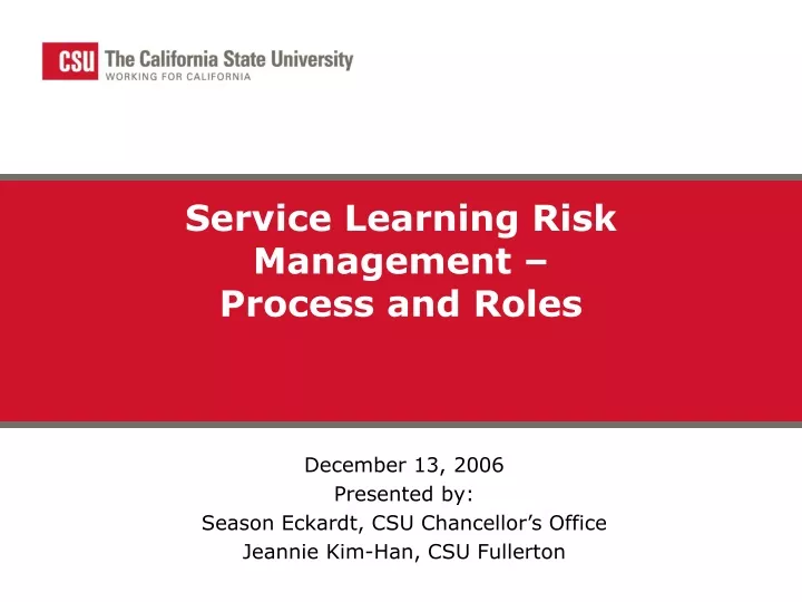 service learning risk management process and roles