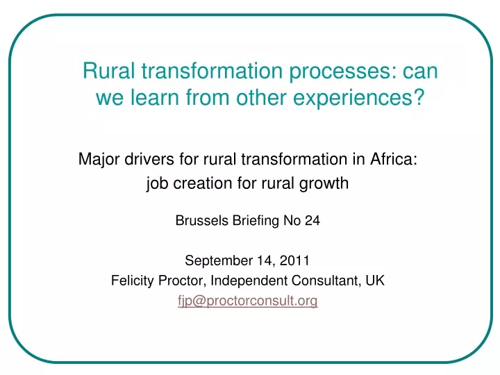 rural transformation processes can we learn from other experiences