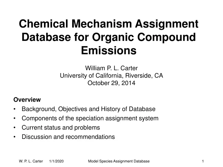 chemical mechanism assignment database for organic compound emissions
