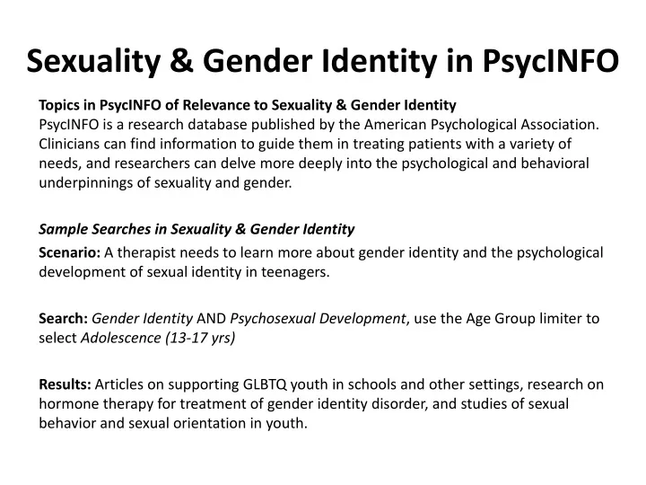 sexuality gender identity in psycinfo