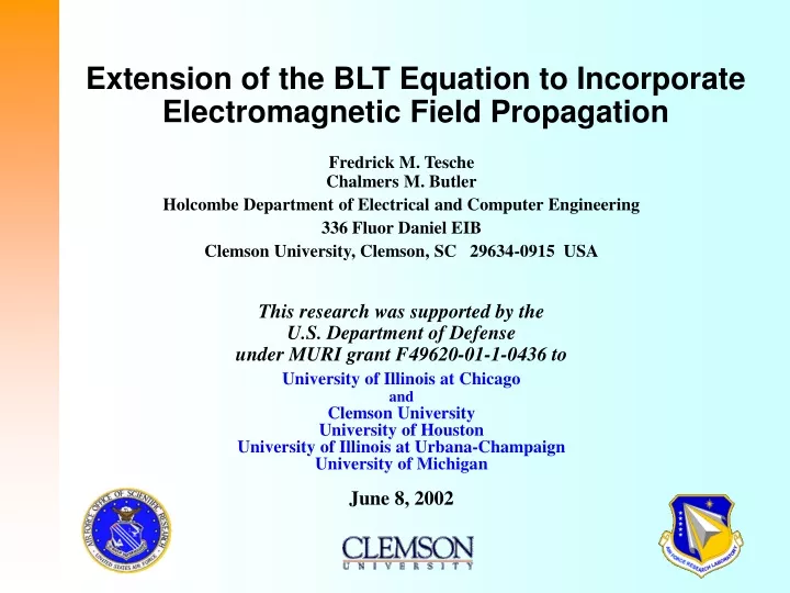 extension of the blt equation to incorporate electromagnetic field propagation