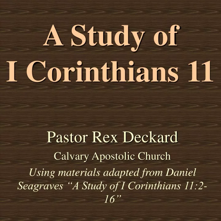 a study of i corinthians 11
