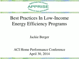 Best Practices In Low-Income Energy Efficiency Programs