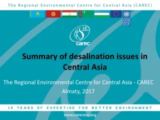 Summary of desalination issues in Central Asia