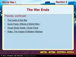 Preview,  continued The Costs of the War Quick Facts: Effects of World War I