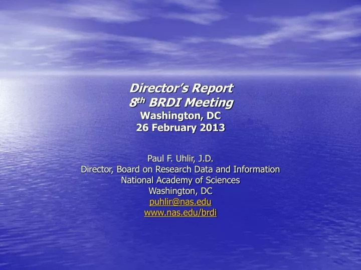 director s report 8 th brdi meeting washington dc 26 february 2013
