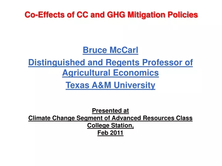 co effects of cc and ghg mitigation policies