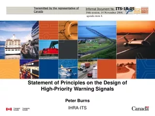 Statement of Principles on the Design of  High-Priority Warning Signals Peter Burns IHRA-ITS