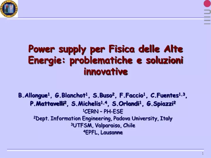 power supply per fisica delle alte energie problematiche e soluzioni innovative