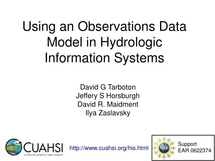 using an observations data model in hydrologic information systems