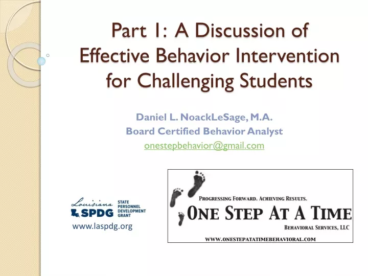 part 1 a discussion of effective behavior intervention for challenging students