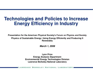 Technologies and Policies to Increase Energy Efficiency in Industry