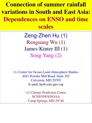 Zeng-Zhen Hu (1) Renguang Wu (1) James Kinter III  ( 1 ) Song Yang  ( 2 )