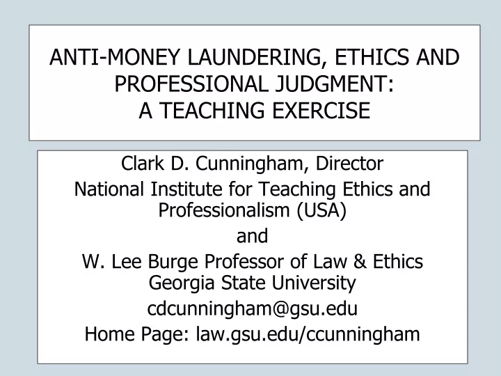 anti money laundering ethics and professional judgment a teaching exercise