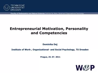 Entrepreneurial Motivation, Personality and Competencies