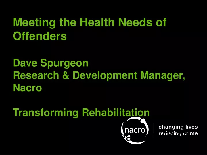 meeting the health needs of offenders dave