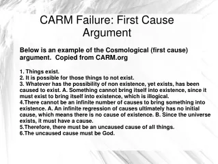 CARM Failure: First Cause Argument