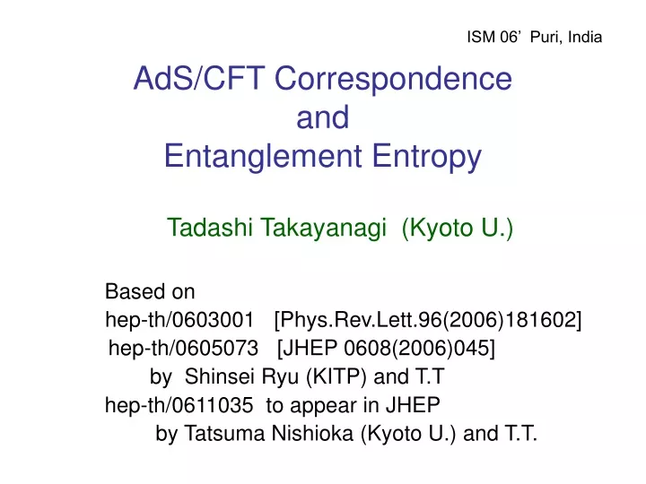 ads cft correspondence and entanglement entropy