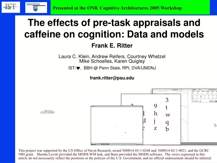 the effects of pre task appraisals and caffeine on cognition data and models