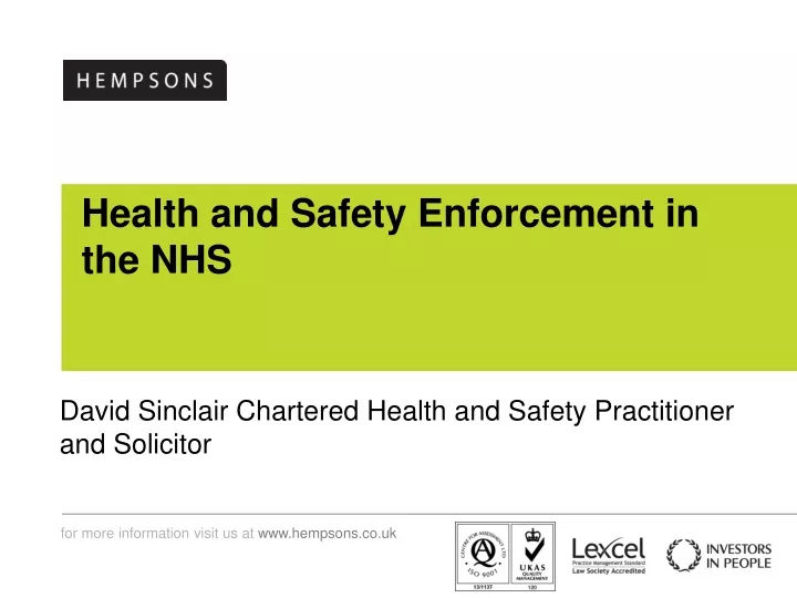 health and safety enforcement in the nhs