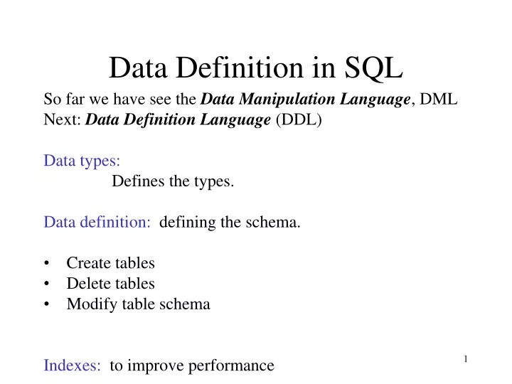 data definition in sql