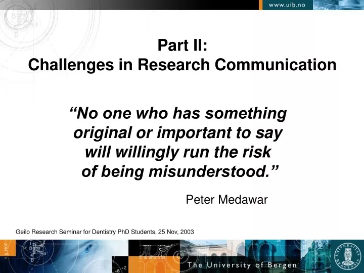 part ii challenges in research communication