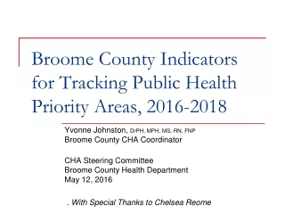 Broome County Indicators for Tracking Public Health Priority Areas, 2016-2018