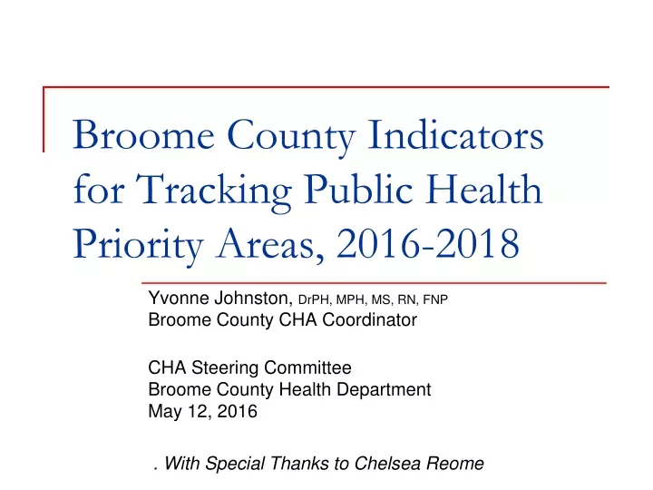 broome county indicators for tracking public health priority areas 2016 2018