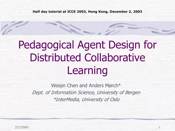 pedagogical agent design for distributed collaborative learning