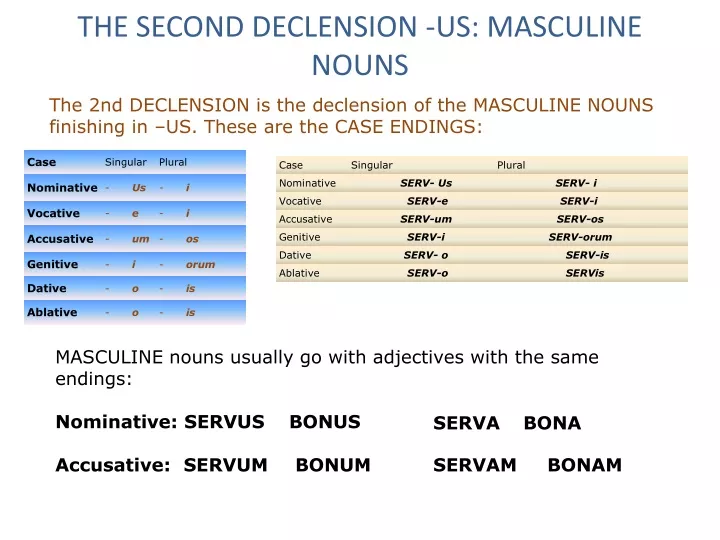 the second declension us masculine nouns