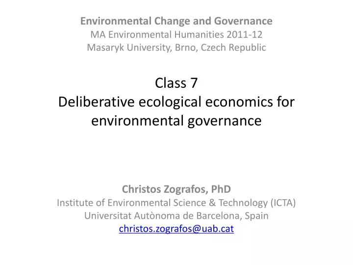 class 7 deliberative ecological economics for environmental governance