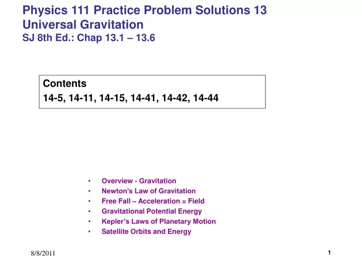 physics 111 practice problem solutions 13 universal gravitation sj 8th ed chap 13 1 13 6