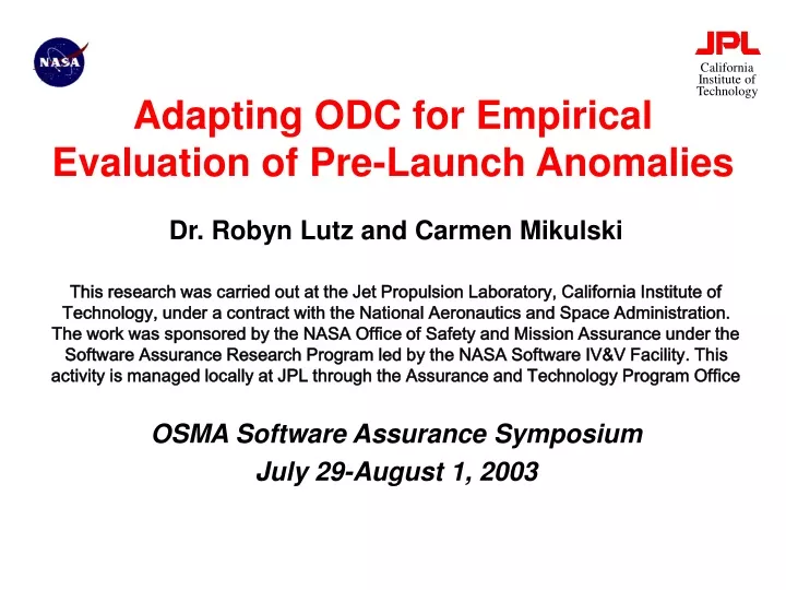 adapting odc for empirical evaluation of pre launch anomalies