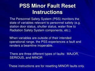 PSS Minor Fault Reset Instructions