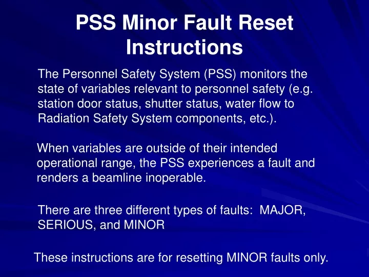 pss minor fault reset instructions